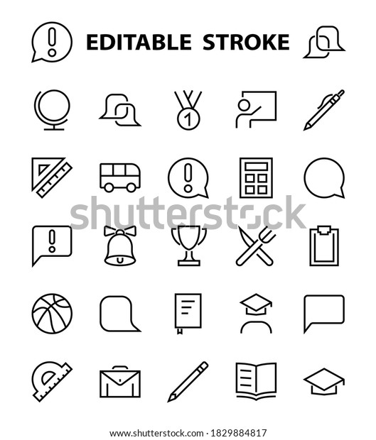 A simple set of\
school items. Contains icons such as student, award, geography,\
physical education, geometry and more. On white background.\
Editable stroke. 480x480.