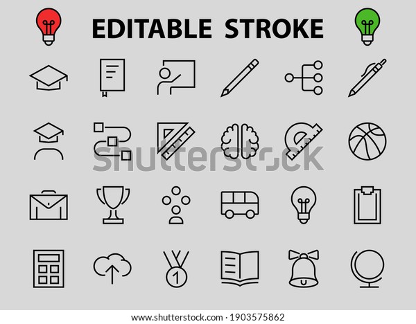 A simple set of
school items. Contains icons such as student, award, geography,
physical education, geometry and more. On white background.
Editable stroke. 480x480.