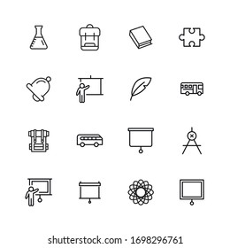 Simple set of school modern thin line icons. Trendy design. Pack of stroke icons. Vector illustration isolated on a white background. Premium quality symbols.