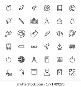 Simple set of school modern thin line icons. Trendy design. Pack of stroke icons. Vector illustration isolated on a white background. Premium quality symbols.