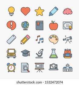 Simple Set of School Related Vector Filled Line Icons. Contains such Icons as School bus, School bag, Diploma and more.