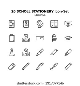 Simple Set of School Stationery Related Vector Icons. Editable Stroke. Pixel Perfect.