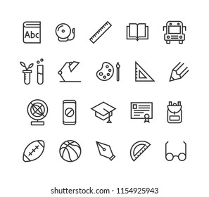 Simple Set of School Subjects Related Vector Line Icons. Contains such Icons as History, Math, Biology, Chemistry, Geometry and more. Editable Stroke. 48x48 Pixel Perfect.