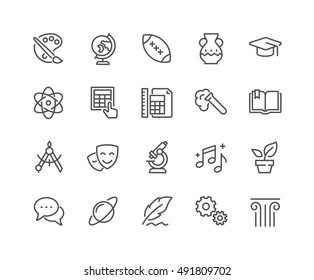 Simple Set School Subjects Related Vector Line Icons  
Contains such Icons as History  Math  Biology  Chemistry  Geometry   more 
Editable Stroke  48x48 Pixel Perfect 