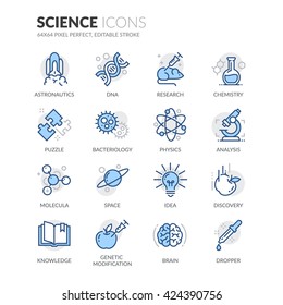 Simple Set of Science Related Color Vector Line Icons. 
Contains such Icons as DNA, Analysis, Research, Genetic Modification and more. 
Editable Stroke. 64x64 Pixel Perfect. 