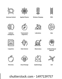 Simple Set of Science Related Vector Line Icons. Contains such Icons as Biology, Astronomy, Physics, Science Test, Lab and more. Editable Stroke. 62x62 Pixel Perfect. - Vector
