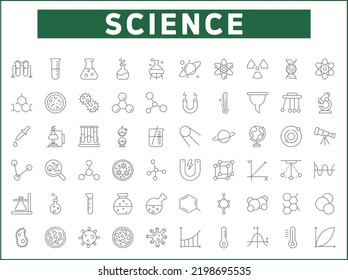 Einfache Set von Science-Fiction-Vektorgrafik-Symbolen. 
Enthält solche Symbole wie Atom, Molekül, Labor, Planet, Physik, Experiment, Mikroskop, Chemie und mehr.