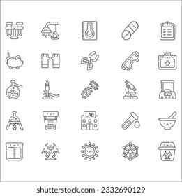 Simple Set of Science Related Vector Line Icons. Contains such Icons as Biology, Astronomy, Physics, Science Test, Lab and more. Editable Stroke. Chemistry and science black vector icon set. Test tube