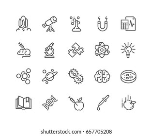 Simple Set of Science Related Vector Line Icons. 
Contains such Icons as Biology, Astronomy, Physics, Science Test, Lab and more.
Editable Stroke. 48x48 Pixel Perfect. - Shutterstock ID 657705208