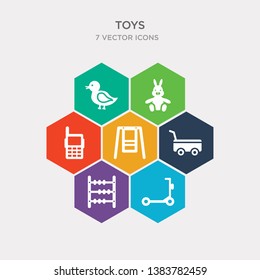 simple set of scooter toy, abacus toy, cart toy, swing icons, contains such as icons phone bunny duck and more. 64x64 pixel perfect. infographics vector