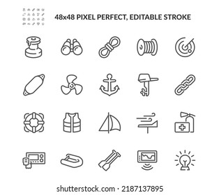 Simple Set of Sea Boat Equipment Related Vector Line Icons. 
Contains such Icons as Radar, Sailboat winch, Deck light and more. Editable Stroke. 48x48 Pixel Perfect. svg