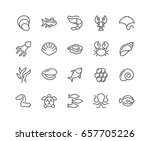 Simple Set of Sea Food Related Vector Line Icons. 
Contains such Icons as Shrimp, Oyster, Squid, Crab and more.
Editable Stroke. 48x48 Pixel Perfect.