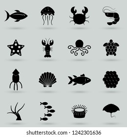 Simple Set of Sea Food Related Vector Icons. Contains Such Icons as Oyster, Crab, Sea Shell and more.