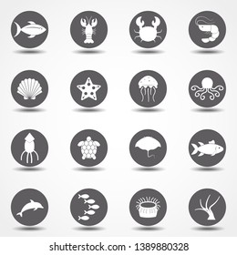 Simple Set of Sea Food Related Vector Icons. Contains Such Icons as Oyster, Crab, Sea Shell and more.
