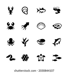 Simple Set of Sea Food Related Vector Icons. Contains Such Icons as Oyster, Crab, Sea Shell and more.