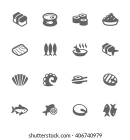 Simple Set of Sea Food Related Vector Icons. Contains Such Icons as Fish, Caviar, Salmon, Sushi and More.