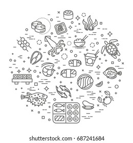 Simple Set of Sea Food Related Vector Line Icons