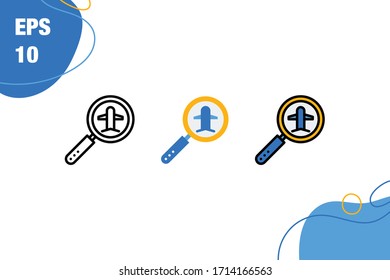Simple Set of Search Airplane Flying Booking Ticket Icon with line, flat, and filled line. EPS 10. Editable Stroke and Pixel Perfect.