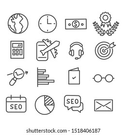 Simple set of Search Engine Optimization for business icon isolated on white background