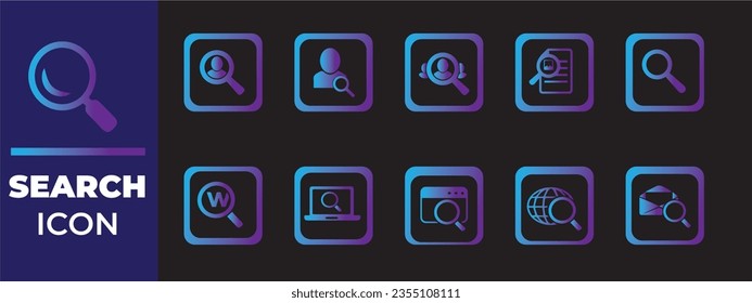 Conjunto simple de iconos de línea de vectores relacionados con la búsqueda. Contiene iconos como la indexación inversa, el bot de búsqueda, la inteligencia artificial y más