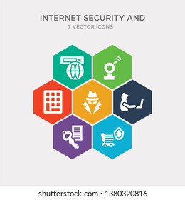simple set of secure shopping, keyword, hacker, spy icons, contains such as icons keypad, alarm, browsers and more. 64x64 pixel perfect. infographics vector