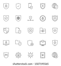 simple set of security, protection, safety line icons isolated on white background and suitable for UI, app, web, and software.