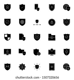simple set of security, protection, safety solid icons isolated on white background and suitable for UI, app, web, and software.