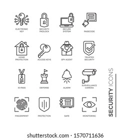 Simple Set of Security Related Color Vector Line Icons. Contains such Icons as Surveillance Camera, Fingerprint, ID pass and more.