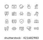 Simple Set of Security Related Vector Line Icons. 
Contains such Icons as Finger Print, Electronic key, Spy, Password, Alarm and more. 
Editable Stroke. 48x48 Pixel Perfect. 
