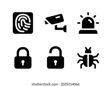 Simple Set of Security Related Vector Solid Icons. Contains Icons as Finger Print, Lock, Unlock, Bug and more.