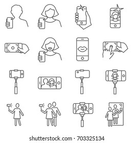 Simple Set of selfie Related Vector Line Icons. Contains such Icons as  photo, snapshot, picture, smartphone and more. 