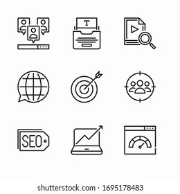 Simple Set of Seo and Online Marketing Element Related Vector Line Icons.  Editable Stroke.