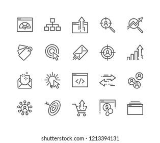 Simple Set of SEO Related Vector Line Icons. Contains such Icons as Increase Sales, Traffic Management, Social Networks and more. Editable Stroke. 48x48 Pixel Perfect.
