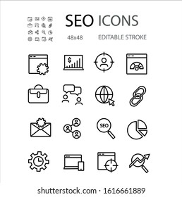 	
Simple set of SEO related vector line icons. Contains such icons as performance, goal, target audience , tracking and more. 48*48 Editable Stroke.