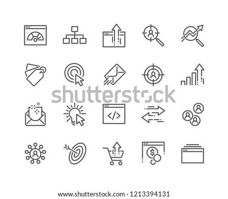 Simple Set of SEO Related Vector Line Icons. Contains such Icons as Increase Sales, Traffic Management, Social Networks and more. Editable Stroke. 48x48 Pixel Perfect.