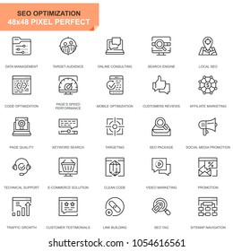 Simple Set Seo and Web Optimization Line Icons for Website and Mobile Apps. Contains such Icons as Target, Marketing, Traffic Growth. 48x48 Pixel Perfect. Editable Stroke. Vector illustration.