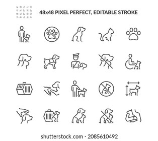 Simple Set of Service Pet Related Vector Line Icons. Contains such Icons as Emotional Support Dog, Restriction Sign, Pet Transportation Pictogram and more. Editable Stroke. 48x48 Pixel Perfect. - Shutterstock ID 2085610492