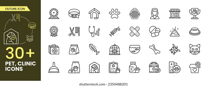 Simple Set of Service Pet Related stroke Line Icons. Contains such Icons as Emotional Support Dog, Restriction Sign, Pet Transportation Pictogram and more. Editable Stroke collections.