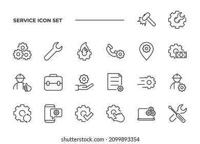 simple set of Service vector icons with editable line styles covering tools, gear, hammer and other. isolated on white background. 