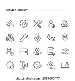 simple set of Service vector icons with editable line styles covering tools, gear, hammer and other. isolated on white background. 