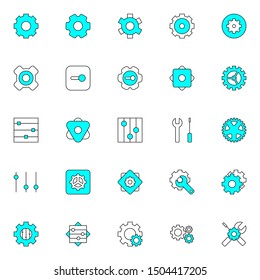 simple set of setting filled line icons isolated on white background and suitable for UI, app, web, and software.
