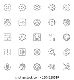 simple set of setting outline icons isolated on white background and suitable for UI, app, web, and software.