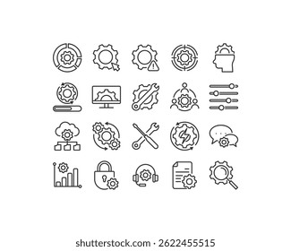 Conjunto simples de ícones de configurações Contém ícones como controle, gerenciamento, Opções