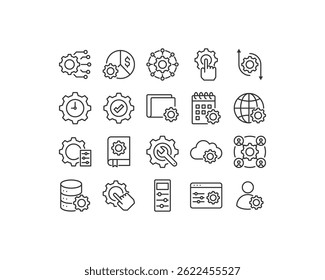 Conjunto simple de íconos de Configuraciones Contiene íconos como control, administración, opciones