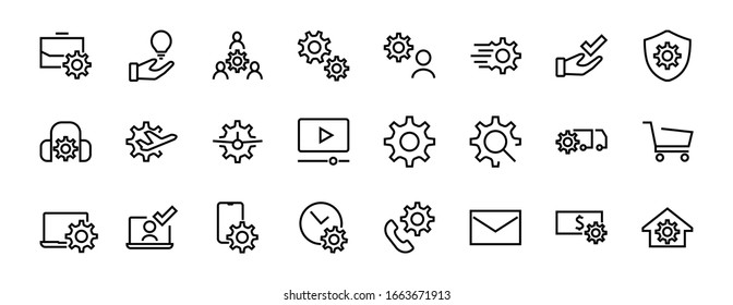  A simple set of settings and options related to Vector Line Icons. Contains icons such as set time, business, phone, and more. Editable Stroke.. 480x480.