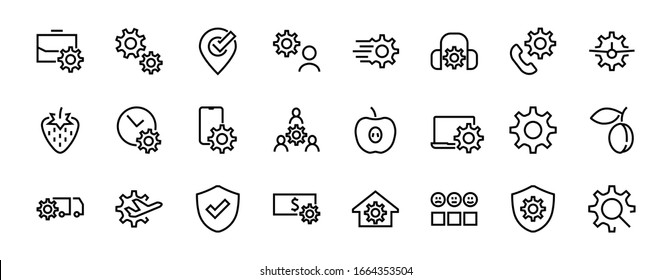  A simple set of settings and options related to Vector Line Icons. Contains icons such as set time, business, phone, and more. Editable Stroke.. 480x480.