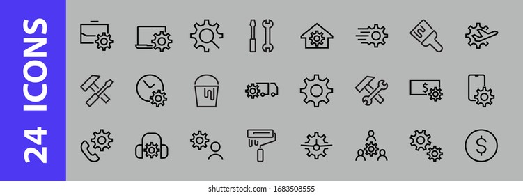  A simple set of settings and options related to Vector Line Icons. Contains icons such as set time, business, phone, and more. Editable Stroke.. 480x480.