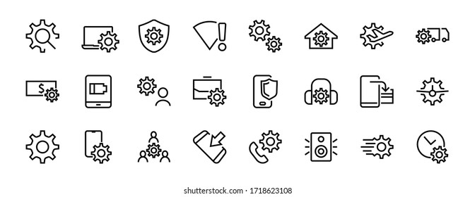 A simple set of settings and options related to Vector Line Icons. Contains icons such as set time, business, phone, and more. Editable Stroke.. 480x480.