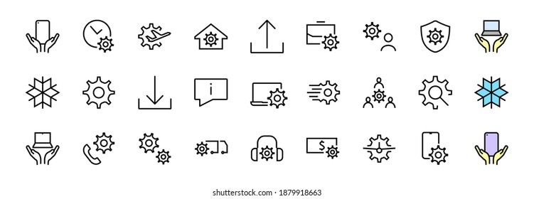 A simple set of settings and options related to Vector Line Icons. Contains icons such as set time, business, phone, and more. Editable Stroke.. 480x480.