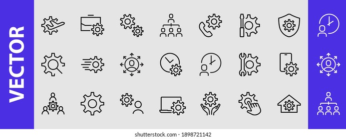  A simple set of settings and options related to Vector Line Icons. Contains icons such as set time, business, phone, and more. Editable Stroke.. 480x480.